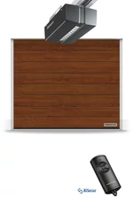 Hörmann RenoMatic szekcionált garázskapu | Decocolor lakkozott felület | M-bordás mintázat | Dark Oak szín | ProMatic meghajtás