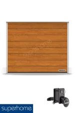Hörmann Reno szekcionált garázskapu | Decocolor lakkozott felület | M-bordás mintázat | Golden Oak szín | Kézi zár és fogantyú szett