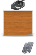 Hörmann RenoMatic szekcionált garázskapu | Decocolor lakkozott felület | M-bordás mintázat | Golden Oak szín | ProLift meghajtás