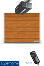 Hörmann RenoMatic szekcionált garázskapu | Decocolor lakkozott felület | M-bordás mintázat | Golden Oak szín | ProMatic meghajtás