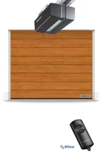 Hörmann RenoMatic szekcionált garázskapu | Decocolor lakkozott felület | M-bordás mintázat | Golden Oak szín | ProMatic meghajtás