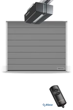 Hörmann RenoMatic hőszigetelt, szekcionált garázskapu | M-bordás | Woodgrain faerezet felület | RAL9007 szürkealumínium szín | ProMatic meghajtás 1 db BiSecur távirányítóval