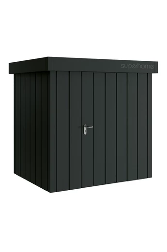 Hörmann Juno JFD 6 eszköztároló ház | Modern motívum | lapostetős modell | 214 x 262 cm | RAL7016 antracitszürke | 1-szárnyú jobbos ajtóval