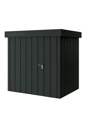 Hörmann Juno JFD 4 eszköztároló ház | Modern motívum | lapostetős modell | 214 x 166 cm | RAL7016 antracitszürke | 1-szárnyú balos ajtóval