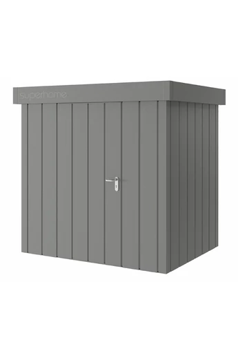 Hörmann Juno JFD 4 eszköztároló ház | Modern motívum | lapostetős modell | 214 x 166 cm | RAL9007 szürkealumínium | 1-szárnyú balos ajtóval