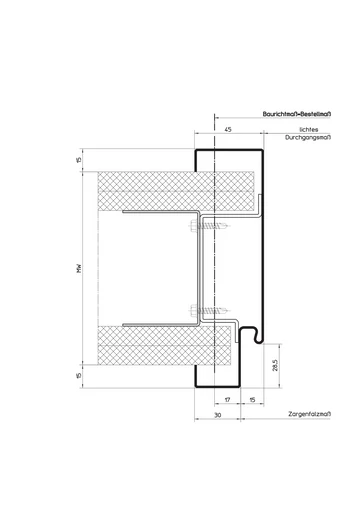 1125 x 2125 mm Hörmann 1-részes, falcolt acél befoglalótok beltéri ajtóhoz | szerelt GK falhoz | RAL7035 alapozott | balos/jobbos | MW 100