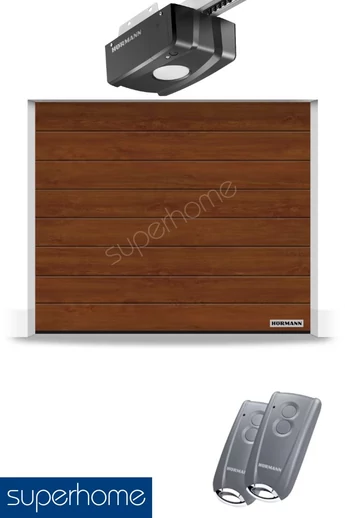Hörmann RenoMatic szekcionált garázskapu | Decocolor lakkozott felület | M-bordás mintázat | Dark Oak szín | ProLift meghajtás
