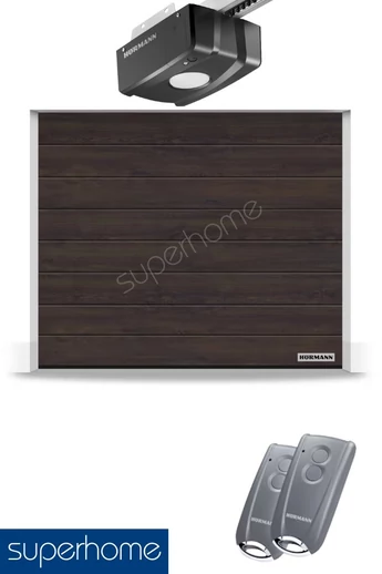 2500 x 2250 mm Hörmann RenoMatic hőszigetelt, szekcionált garázskapu | M-bordás | Decocolor lakkozott felület | Night Oak szín | ProLift meghajtás 2 db távirányítóval
