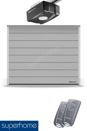 Hörmann RenoMatic szekcionált garázskapu | Woodgrain felület | M-bordás mintázat | RAL9006 szín | ProLift meghajtás