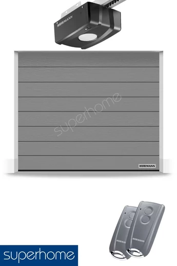 Hörmann RenoMatic szekcionált garázskapu | Woodgrain felület | M-bordás mintázat | RAL9007 szürkealumínium szín | ProLift meghajtás