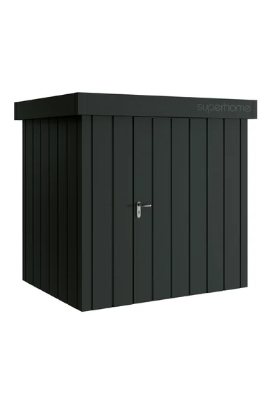 Hörmann Juno JFD 6 eszköztároló ház | Modern motívum | lapostetős modell | 214 x 262 cm | RAL7016 antracitszürke | 1-szárnyú jobbos ajtóval
