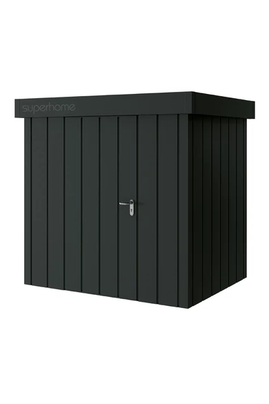 Hörmann Juno JFD 11 eszköztároló ház | Modern motívum | lapostetős modell | 262 x 310 cm | RAL7016 antracitszürke | 1-szárnyú balos ajtóval