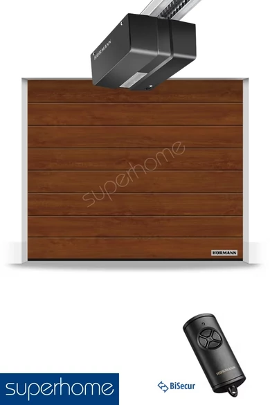 2250 x 2000 mm Hörmann RenoMatic hőszigetelt, szekcionált garázskapu | M-bordás | Decocolor lakkozott felület | Dark Oak szín | DuraMatic meghajtás 1 db távirányítóval
