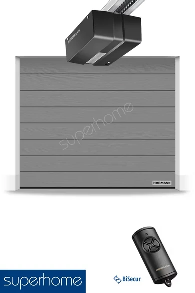 Hörmann RenoMatic szekcionált garázskapu | Woodgrain felület | M-bordás mintázat | RAL9007 szürkealumínium szín | DuraMatic meghajtás